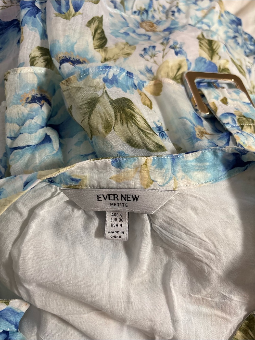 Ever New Blue & Cream Floral Midi Dress with Belt - Picture 4 of 5